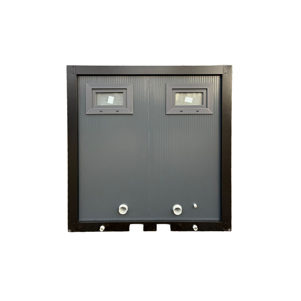 Achterzijde van een dubbele toilet unit
