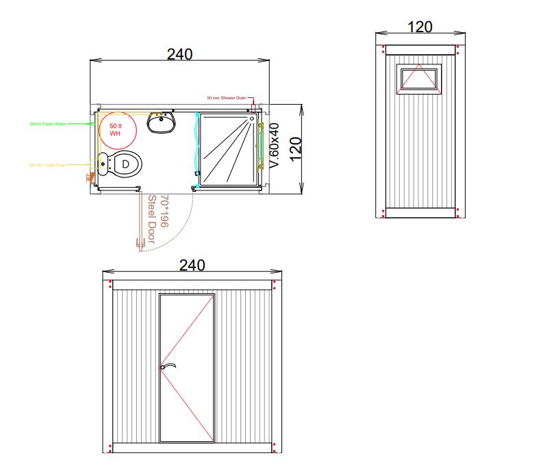 plattegrond van een enkele badkamer unit